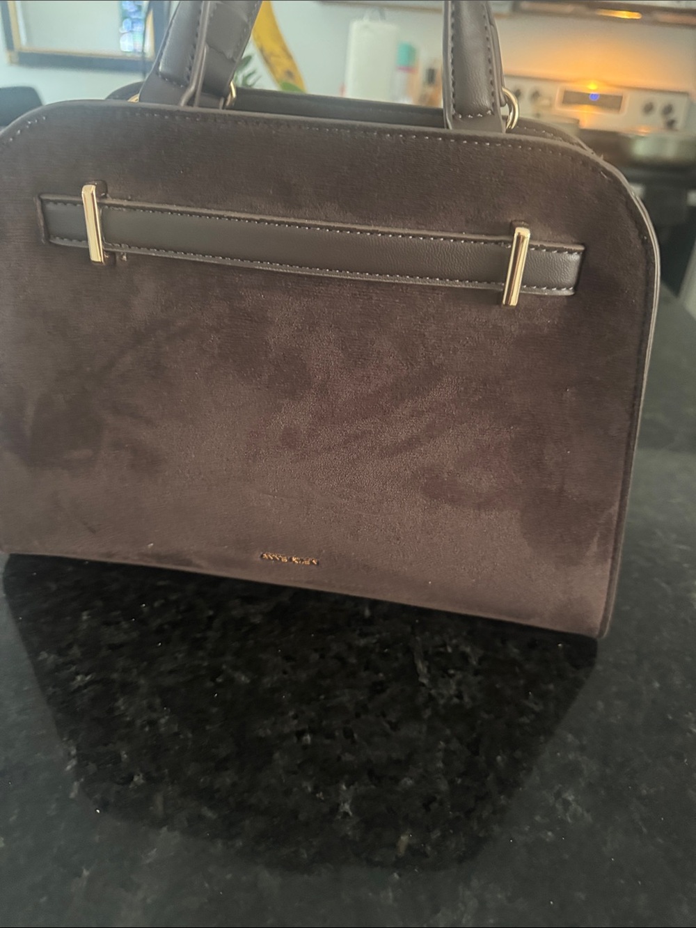 Suede Dome Satchel Handbag - Dark Brown